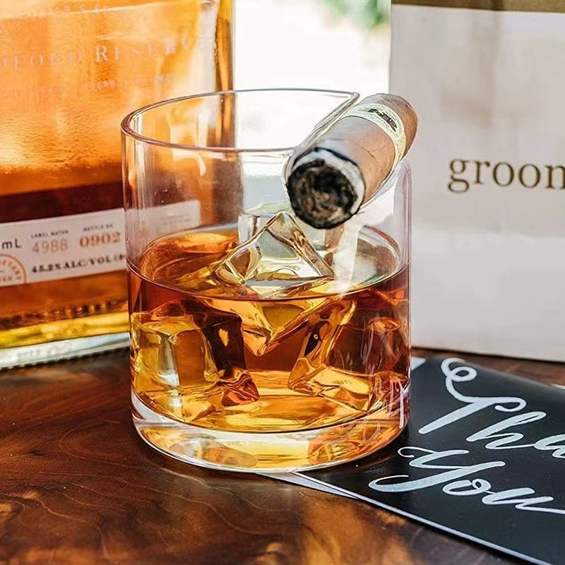 Whiskey Glass w/ Cigar Holder