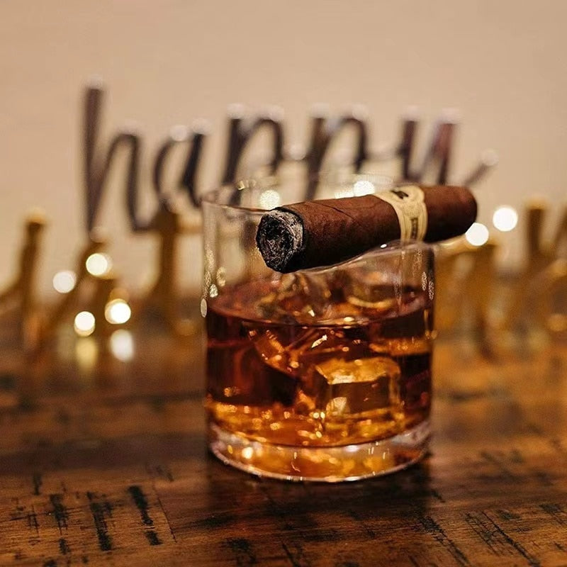 Whiskey Glass w/ Cigar Holder