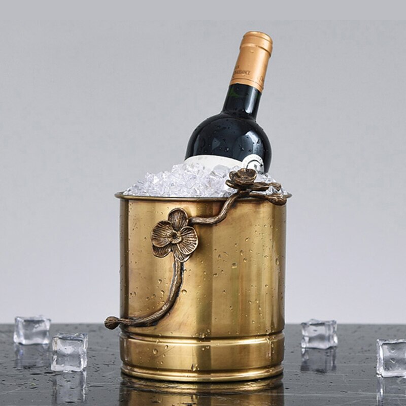 Brass Wine Ice Bucket Whiskey Cooler European Style Luxury Pure Copper Wine Barrel Holder Home Decoration Bar Whiskey Buckets