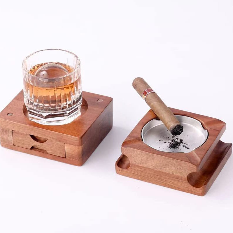 Wooden Cigar Ashtray w/ Detachable Coaster