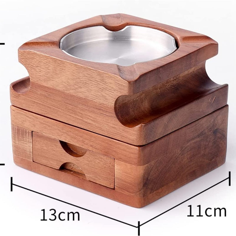 Wooden Cigar Ashtray w/ Detachable Coaster