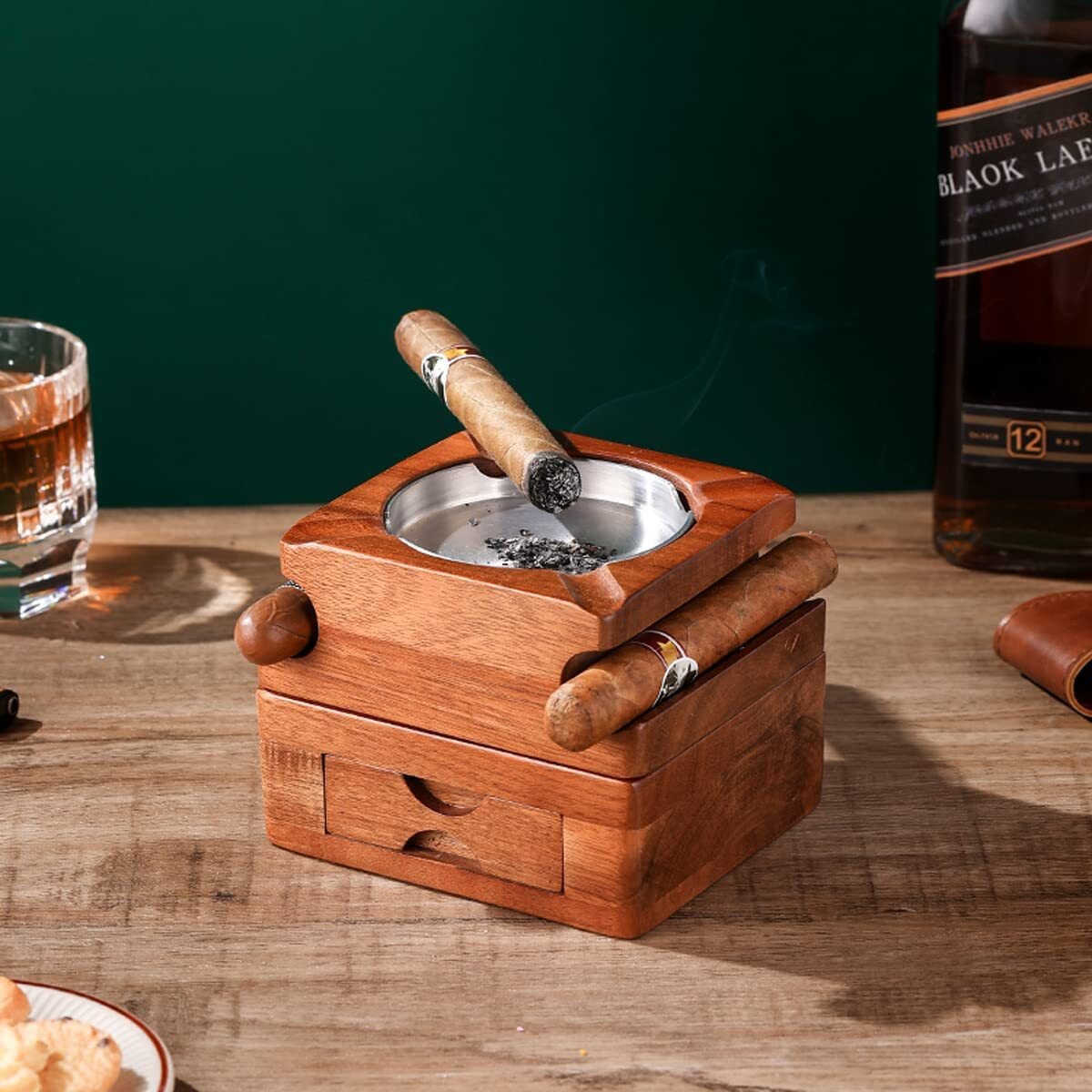 Wooden Cigar Ashtray w/ Detachable Coaster