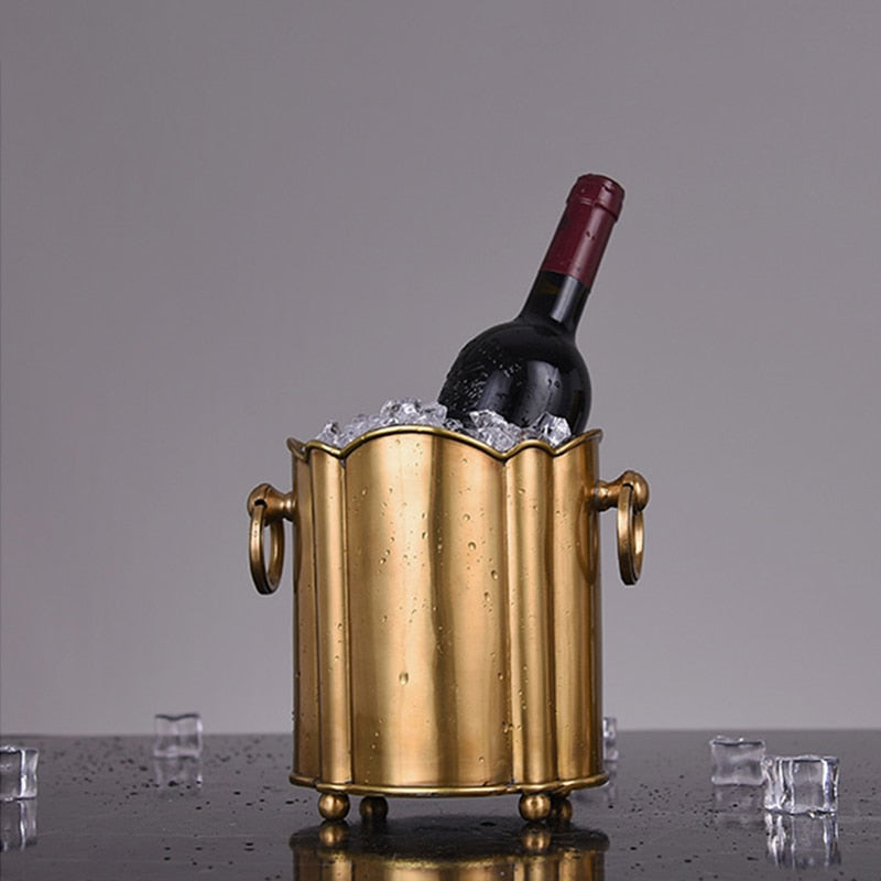 Brass Wine Ice Bucket Whiskey Cooler European Style Luxury Pure Copper Wine Barrel Holder Home Decoration Bar Whiskey Buckets