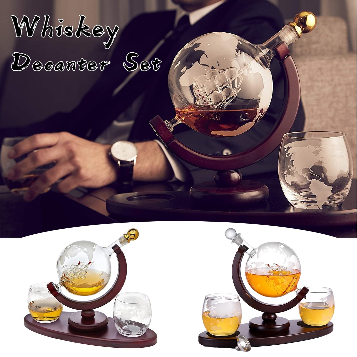 Whiskey Decanter Globe Set