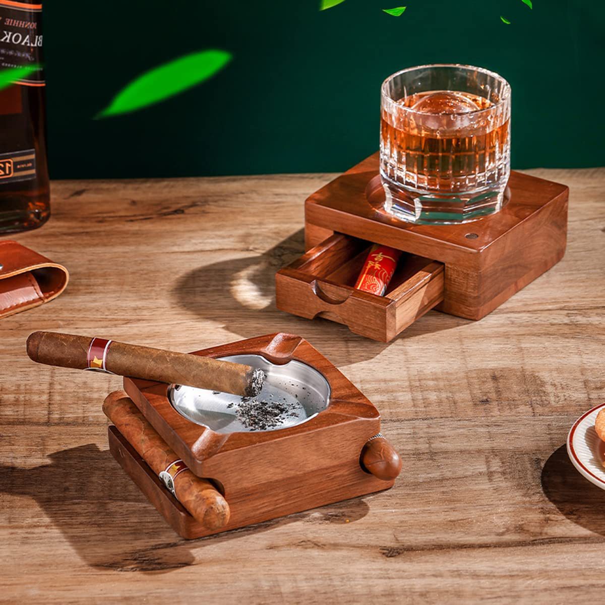 Wooden Cigar Ashtray w/ Detachable Coaster